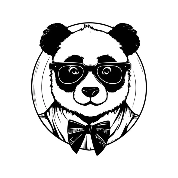 Geek Panda Boy Vintage Logotipo Linha Arte Conceito Preto Branco —  Vetores de Stock