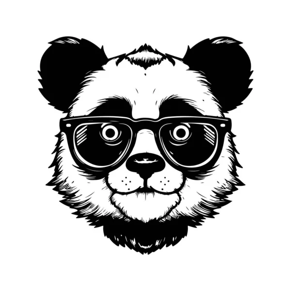 Geek Panda Boy Vintage Logo Line Art Concept Black White — Stockový vektor
