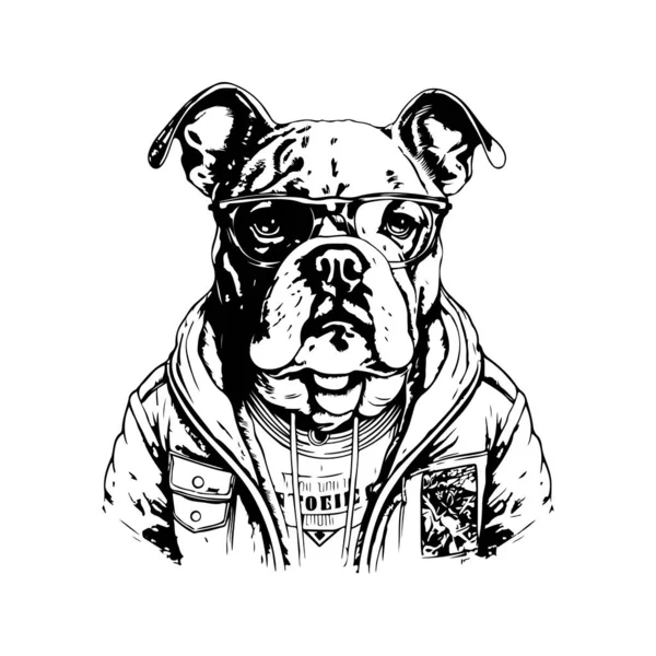 Bulldog Klädd Pullover Vintage Logo Linje Konst Koncept Svart Och — Stock vektor