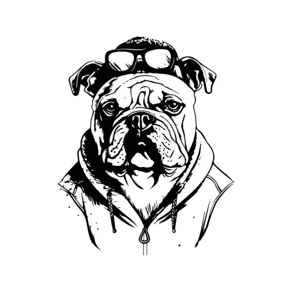 Bulldog Vestido Com Pulôver Logotipo Vintage Linha Arte Conceito Preto — Vetor de Stock