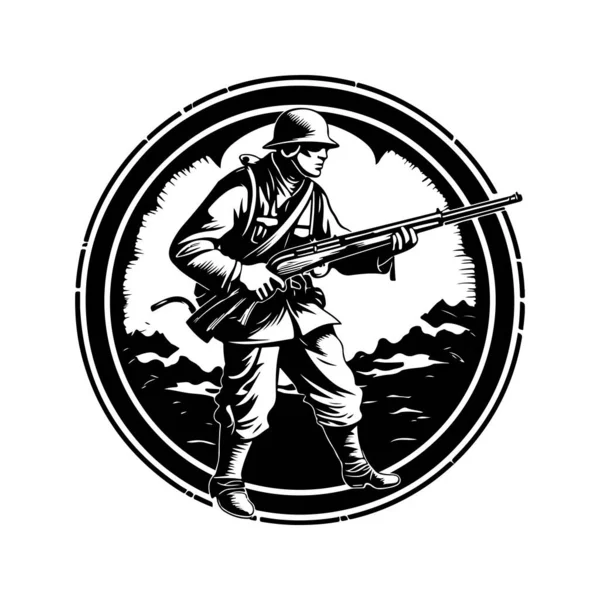 Infantaria Com Arma Logotipo Vintage Linha Arte Conceito Preto Branco — Vetor de Stock