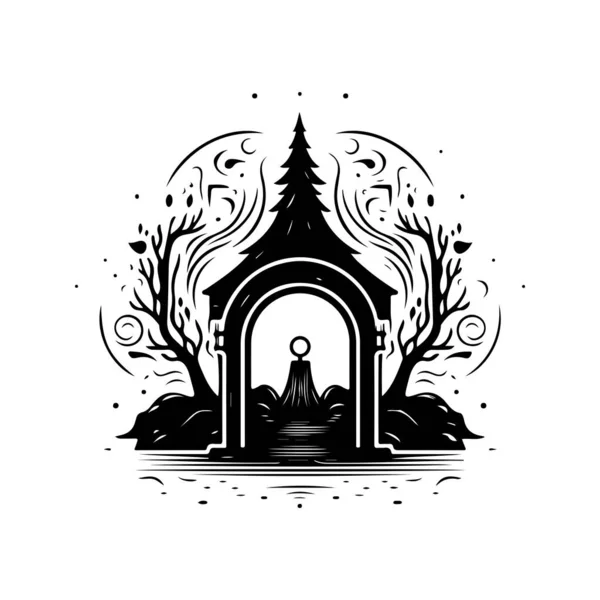 Sihirli Portal Klasik Logo Çizgisi Sanat Konsepti Siyah Beyaz Renk — Stok Vektör