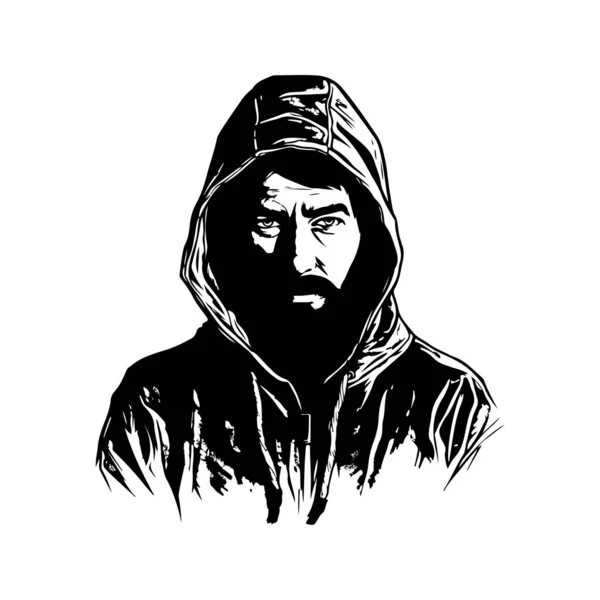 Людина Капюшоні Вінтажний Логотип Лінії Мистецтва Концепція Чорно Білий Колір — стоковий вектор