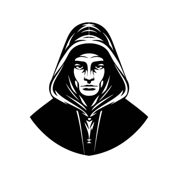 Людина Капюшоні Вінтажний Логотип Лінії Мистецтва Концепція Чорно Білий Колір — стоковий вектор