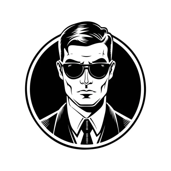 Человек Кибер Очках Винтажный Логотип Линия Художественной Концепции Черно Белый — стоковый вектор
