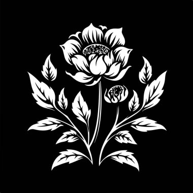çiçek, klasik logo çizgisi sanat konsepti siyah ve beyaz renk, el çizimi illüstrasyon