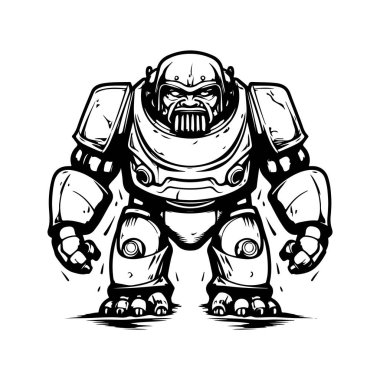 Golem, klasik logo çizgisi sanat konsepti siyah-beyaz renk, el çizimi illüstrasyon