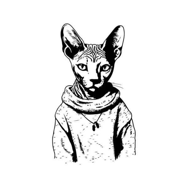 Сфинкс Кошка Свитере Винтажный Логотип Линия Художественная Концепция Черно Белый — стоковый вектор