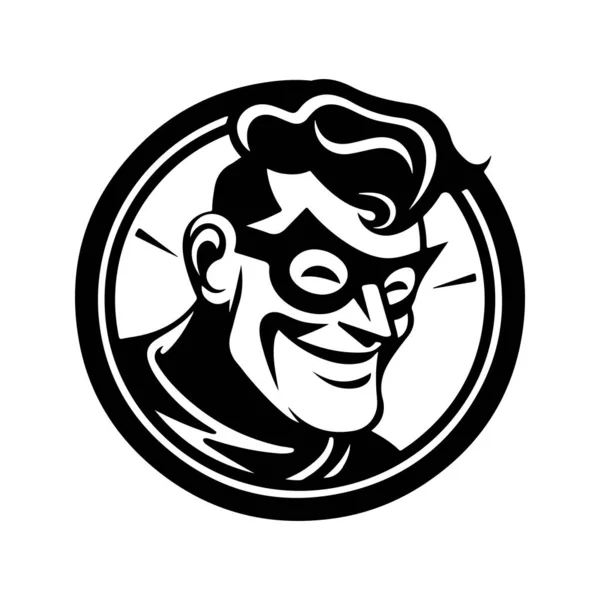 Lustige Superhelden Vintage Logo Line Art Concept Schwarz Weiß Farbe — Stockvektor