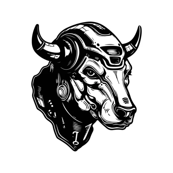 Futurystyczny Krowa Żołnierz Vintage Logo Linii Sztuki Koncepcja Czarno Biały — Wektor stockowy