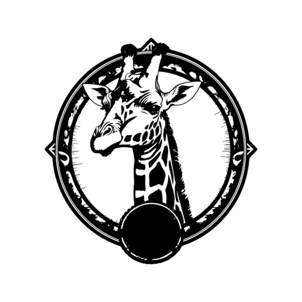 Giraffe Vintage Logo Line Art Concept Black White Color Hand — Stock Vector