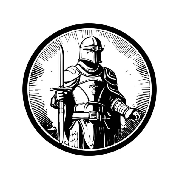 Soldado Celestial Logotipo Vintage Linha Arte Conceito Preto Branco Cor — Vetor de Stock