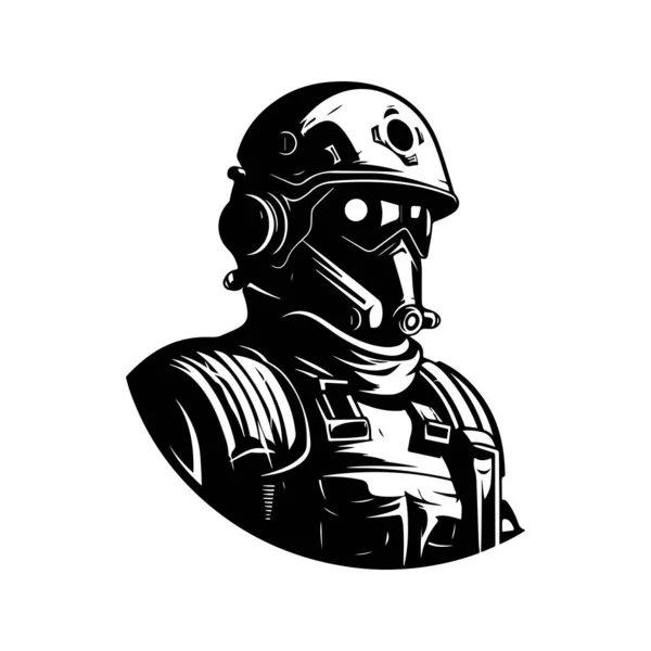 Soldat Futuriste Logo Vintage Ligne Art Concept Noir Blanc Illustration — Image vectorielle