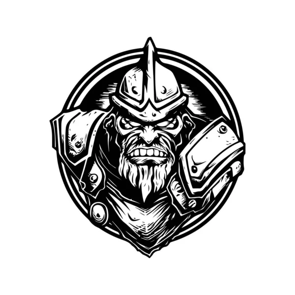 Орк Рыцарь Винтажный Логотип Линии Художественной Концепции Черно Белый Цвет — стоковый вектор