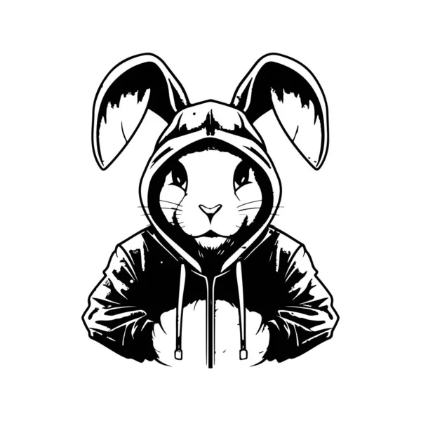 Кролик Капюшоні Вінтажний Логотип Лінії Мистецтва Концепції Чорно Білого Кольору — стоковий вектор