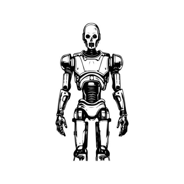 Science Fiction Humanoïde Robot Vintage Logo Lijn Kunst Concept Zwart — Stockvector