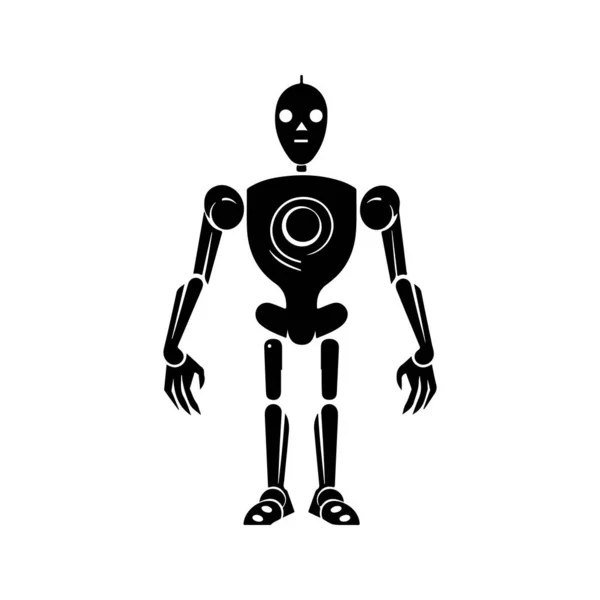 Sfヒューマノイドロボットヴィンテージロゴラインアートコンセプト黒と白手描きイラスト — ストックベクタ