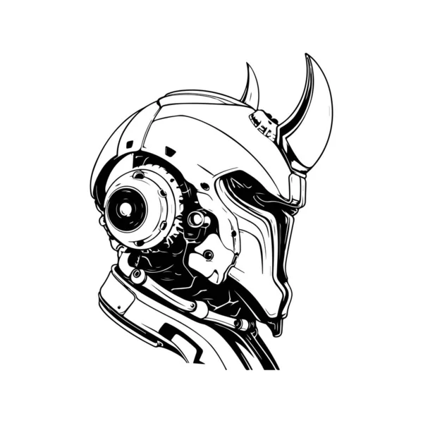 Science Fiction Robot Chevalier Cornu Vintage Logo Ligne Art Concept — Image vectorielle