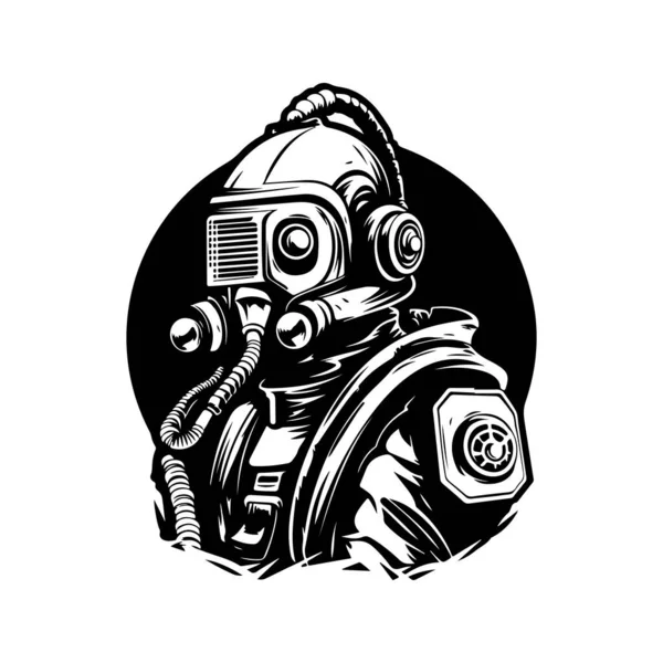 Science Fiction Osoba Vintage Logo Linia Sztuka Koncepcja Czarno Biały — Wektor stockowy