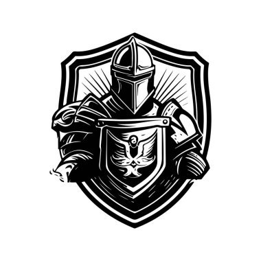 Paladin, klasik logo çizgisi sanat konsepti siyah-beyaz renk, el çizimi illüstrasyon