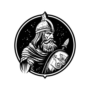 Paladin, klasik logo çizgisi sanat konsepti siyah-beyaz renk, el çizimi illüstrasyon