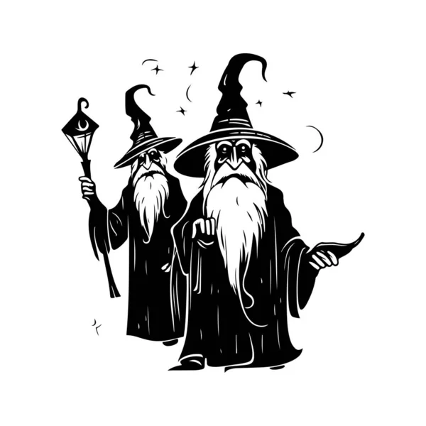 Annoying Wizard Vintage Logo Line Art Concept Black White Color — Stock Vector