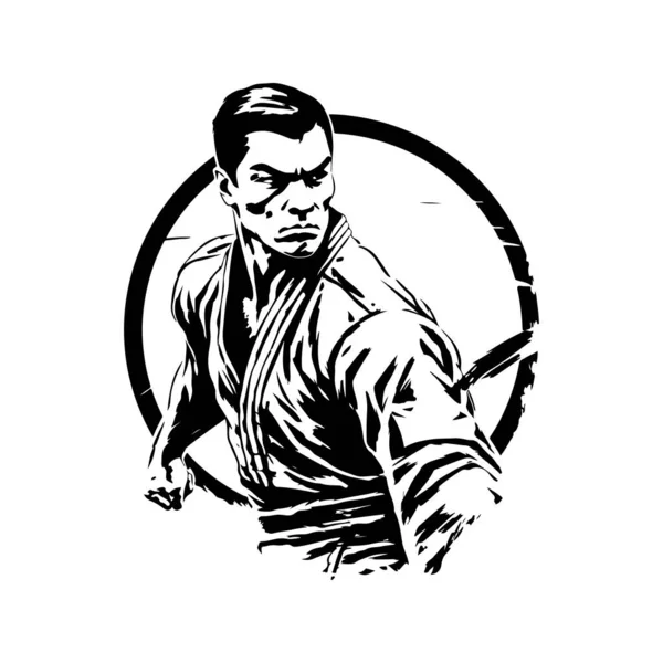 Athletic Martial Art Vintage Logo Line Art Concept Black White — Stock Vector