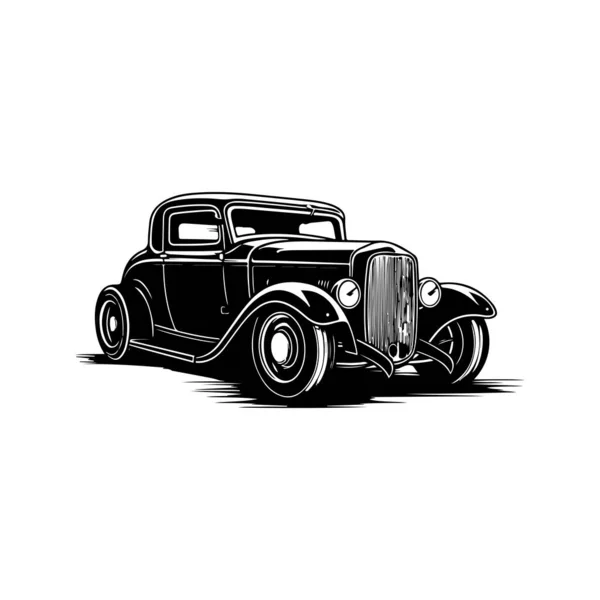 Hot Rod Car Logo Vintage Linea Art Concept Colore Bianco — Vettoriale Stock