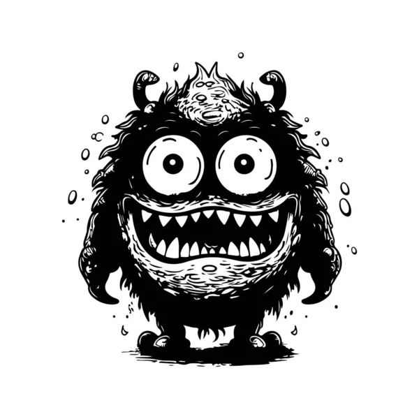 Ruimte Monster Vintage Logo Lijn Kunst Concept Zwart Wit Kleur — Stockvector