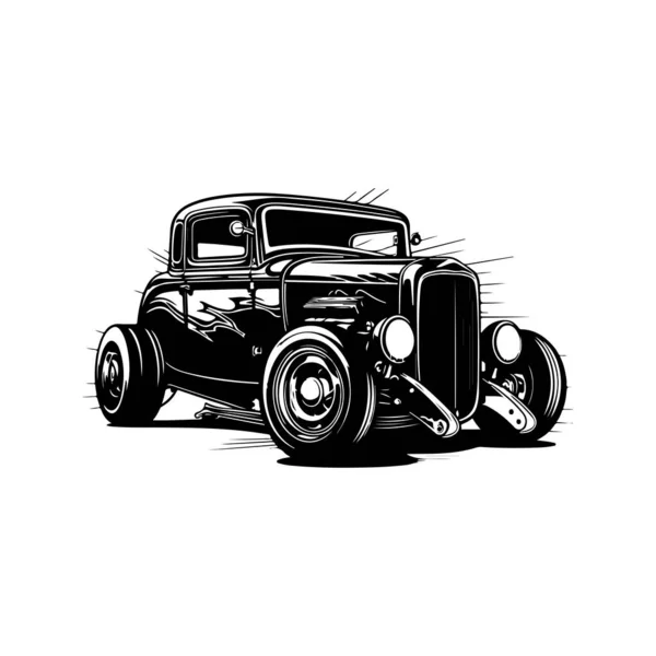 Hot Rod Araba Klasik Logo Çizgisi Sanat Konsepti Siyah Beyaz — Stok Vektör