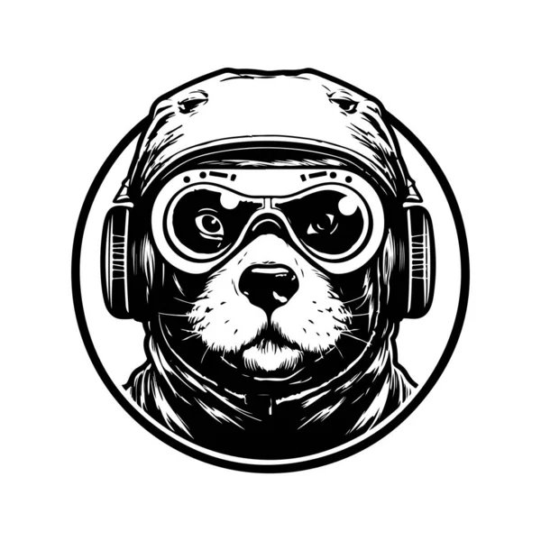 Walrus Pilot Vintage Logo Line Art Concept Schwarz Weiß Farbe — Stockvektor