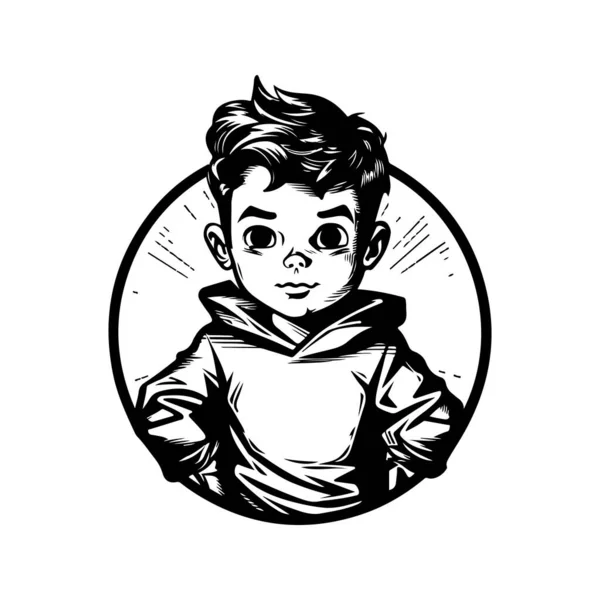 Дитячий Супергерой Вінтажний Логотип Концепт Лінії Мистецтва Чорно Білого Кольору — стоковий вектор