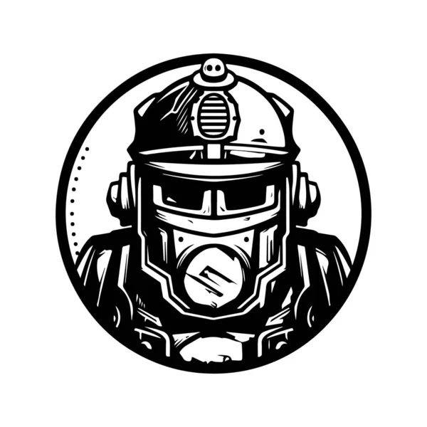 Militärroboter Vintage Logo Line Art Concept Schwarz Weiß Farbe Handgezeichnete — Stockvektor