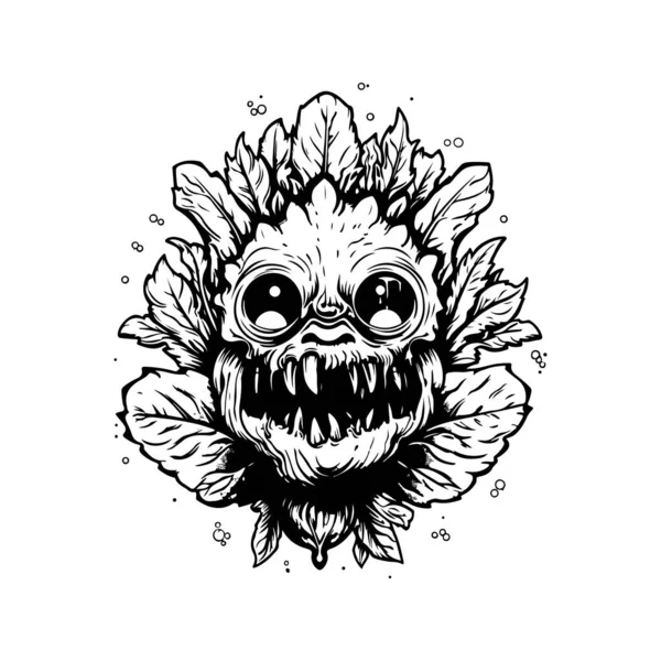 Monsterpflanze Vintage Logo Line Art Concept Schwarz Und Weiß Handgezeichnete — Stockvektor