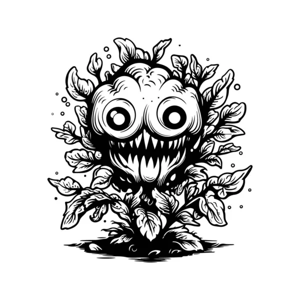 Monster Plant Vintage Logo Lijn Kunst Concept Zwart Wit Kleur — Stockvector
