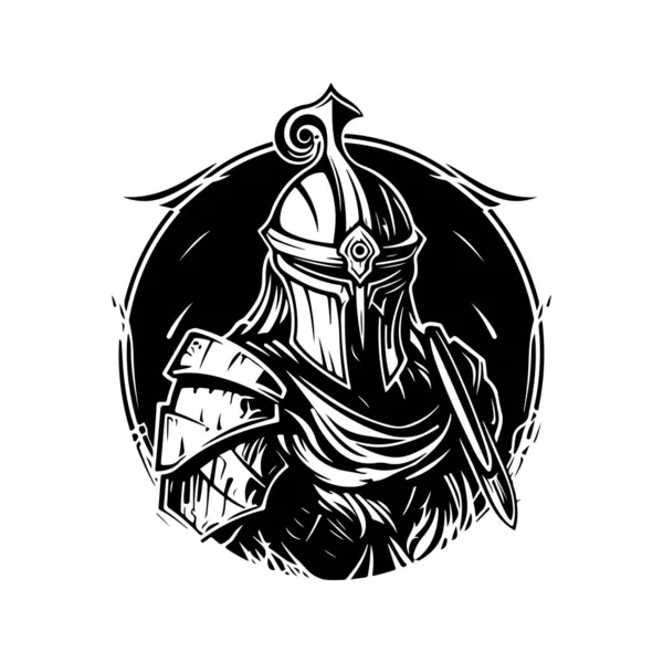 Паладин Винтажный Логотип Линия Художественная Концепция Черно Белый Цвет Ручной — стоковый вектор
