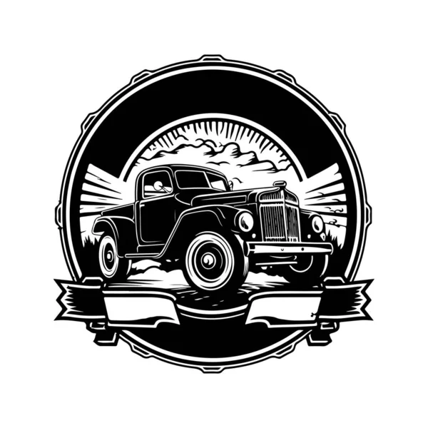 Road Vintage Logo Çizgisi Sanat Konsepti Siyah Beyaz Renk Çizimi — Stok Vektör