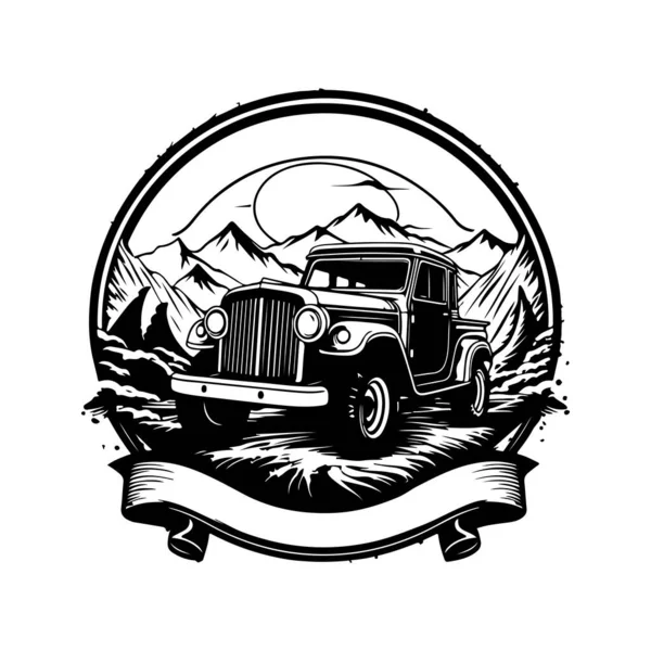 Road Vintage Logo Linje Konst Koncept Svart Och Vit Färg — Stock vektor