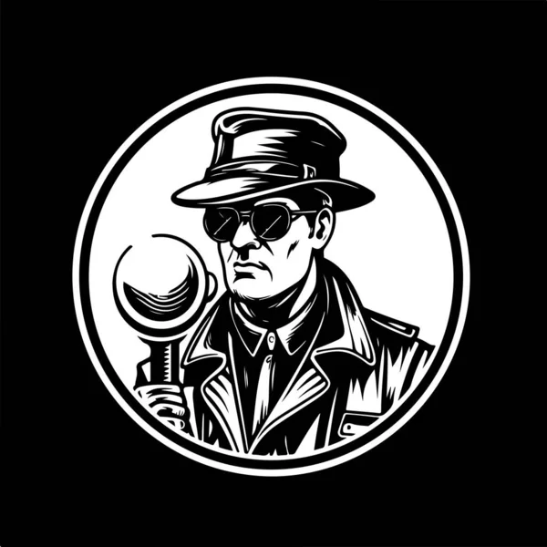 警察黑暗探索者 老式标志线条艺术概念黑白色彩 手绘插图 — 图库矢量图片