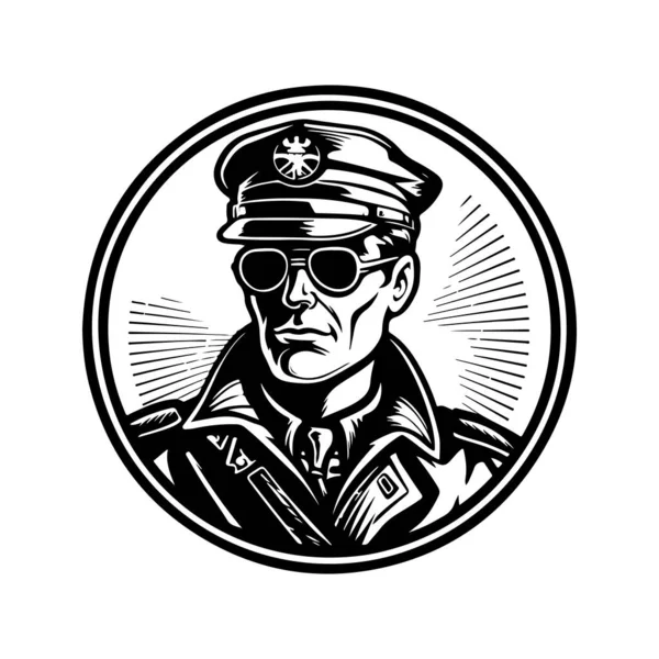 Polis Esmer Arayıcısı Klasik Logo Çizgisi Sanat Konsepti Siyah Beyaz — Stok Vektör