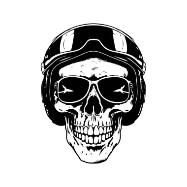 kafatası kayak gözlüğü, klasik logo çizgisi sanat konsepti siyah-beyaz renk, el çizimi illüstrasyon