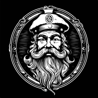 soul sailor, vintage logo hattı sanat konsepti siyah beyaz renk, el çizimi illüstrasyon