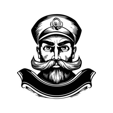 soul sailor, vintage logo hattı sanat konsepti siyah beyaz renk, el çizimi illüstrasyon