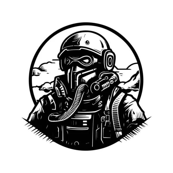 Science Fiction Soldat Vintage Logo Ligne Art Concept Noir Blanc — Image vectorielle