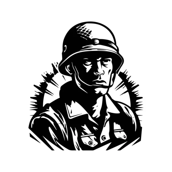 Personagem Soldado Logotipo Vintage Linha Arte Conceito Preto Branco Cor — Vetor de Stock