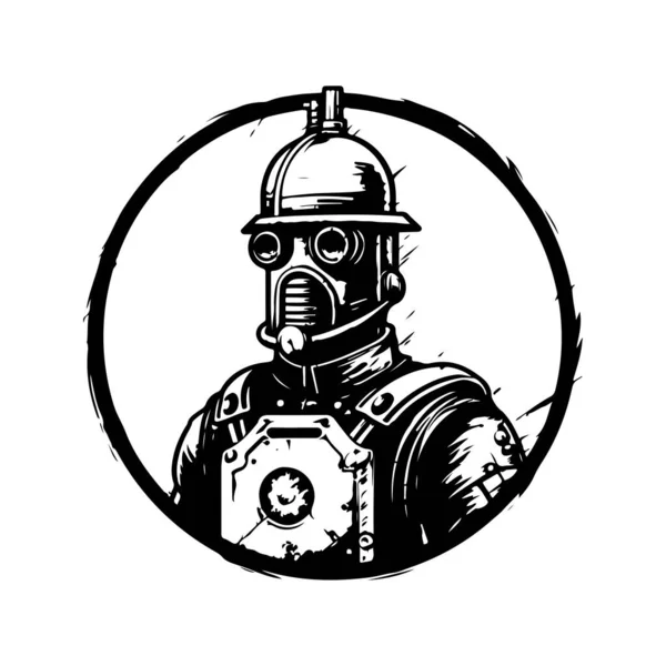 Soldat Acier Vintage Logo Ligne Art Concept Noir Blanc Couleur — Image vectorielle