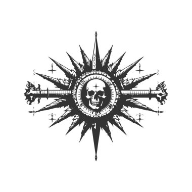 Usta cetvel, klasik logo çizgisi sanat konsepti siyah beyaz renk, el çizimi illüstrasyon