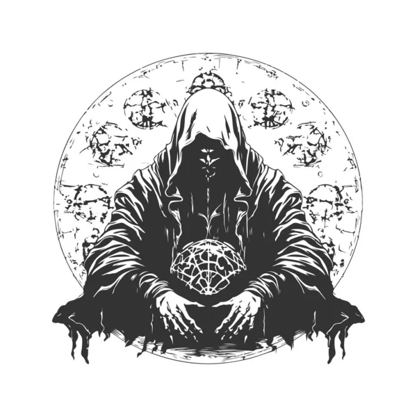 Sorcier Adamantin Mercenaire Avarice Vintage Logo Ligne Art Concept Noir — Image vectorielle