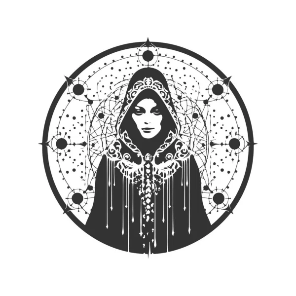 幻想のヘラルド ヴィンテージのロゴラインアートコンセプトブラックとホワイトカラー 手描きイラスト — ストックベクタ