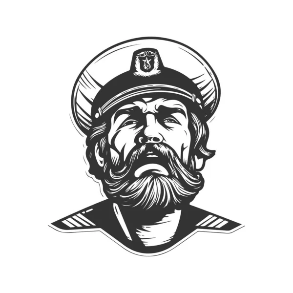Авантюрный Капитан Подавлен Винтажный Логотип Линии Художественной Концепции Черно Белый — стоковый вектор